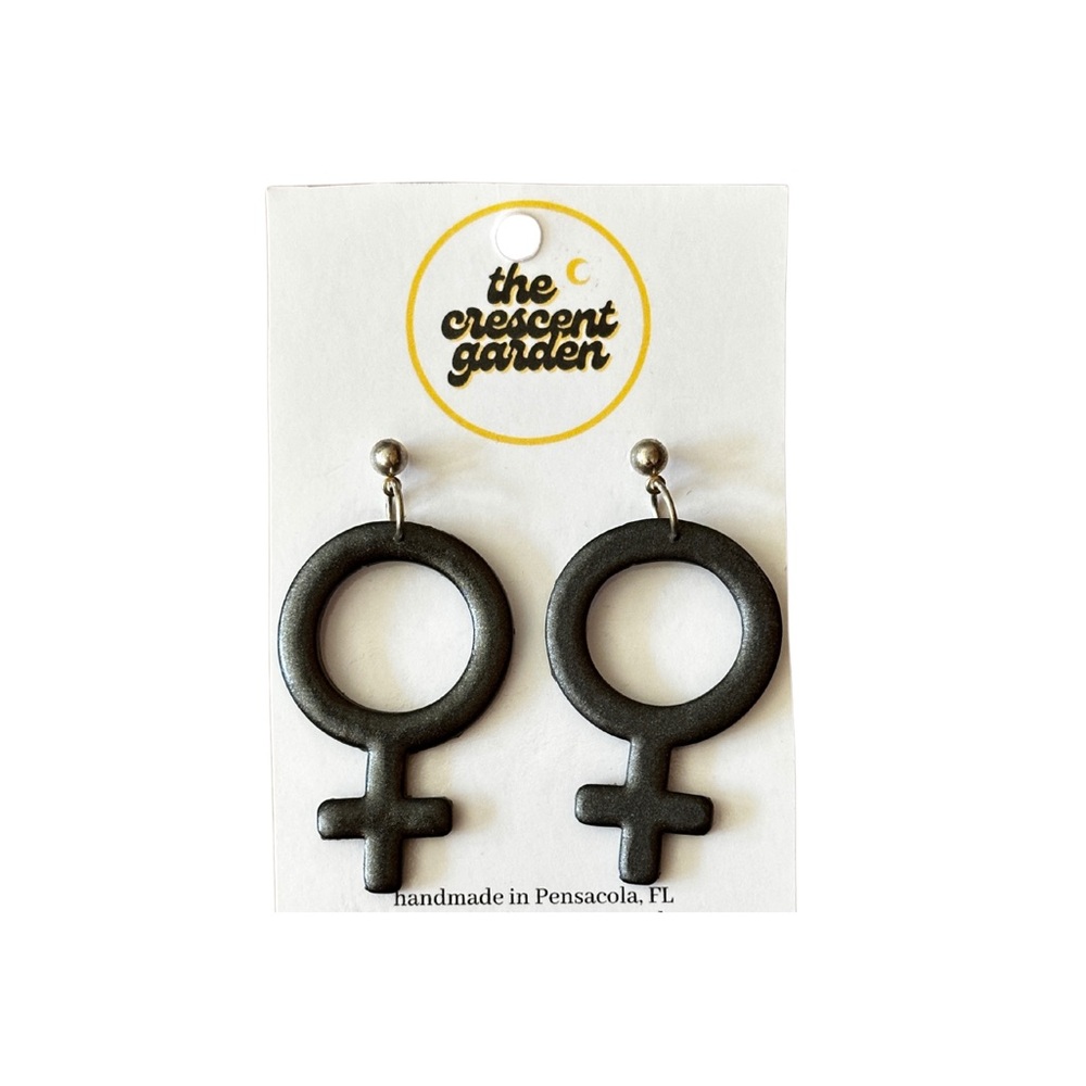 Handmade Gunmetal Gray Clay Venus Symbol Earrings